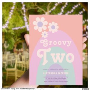 Groovy Two Daisy Arch 2nd Birthday Party Invitation Postcard