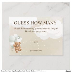 Guess How Many Sage Teddy Bear Baby Shower Cards