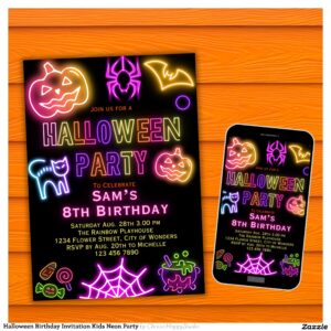 Halloween Birthday Invitation Kids Neon Party