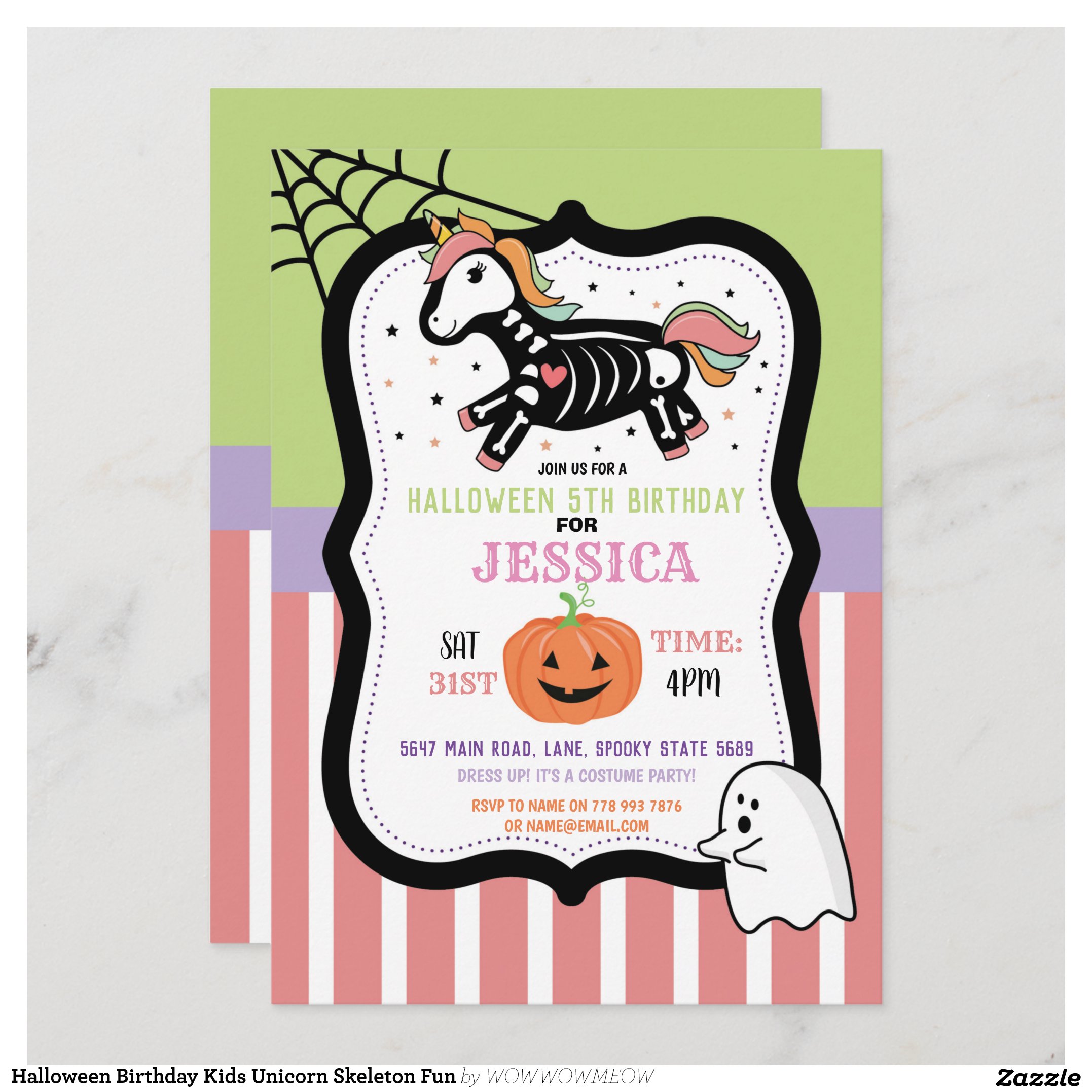 Halloween Birthday Kids Unicorn Skeleton Fun Invitation