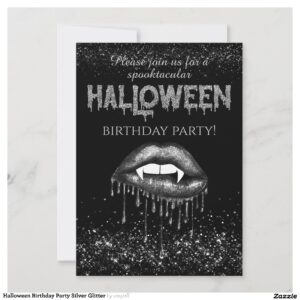 Halloween Birthday Party Silver Glitter Invitation