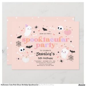 Halloween Cute Pink Ghost Birthday Spooktacular Invitation