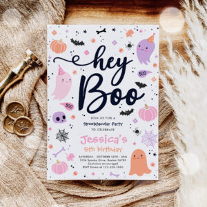 Halloween Cute Pink Ghost Birthday Spooktacular Invitation