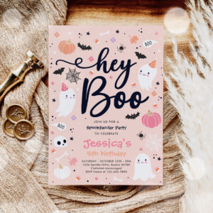 Halloween Cute Pink Ghost Birthday Spooktacular Invitation