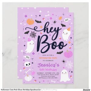 Halloween Cute Pink Ghost Birthday Spooktacular Invitation