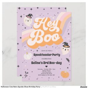 Halloween Cute Retro Spooky Ghost Birthday Party Invitation