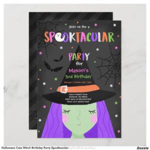 Halloween Cute Witch Birthday Party Spooktacular Invitation