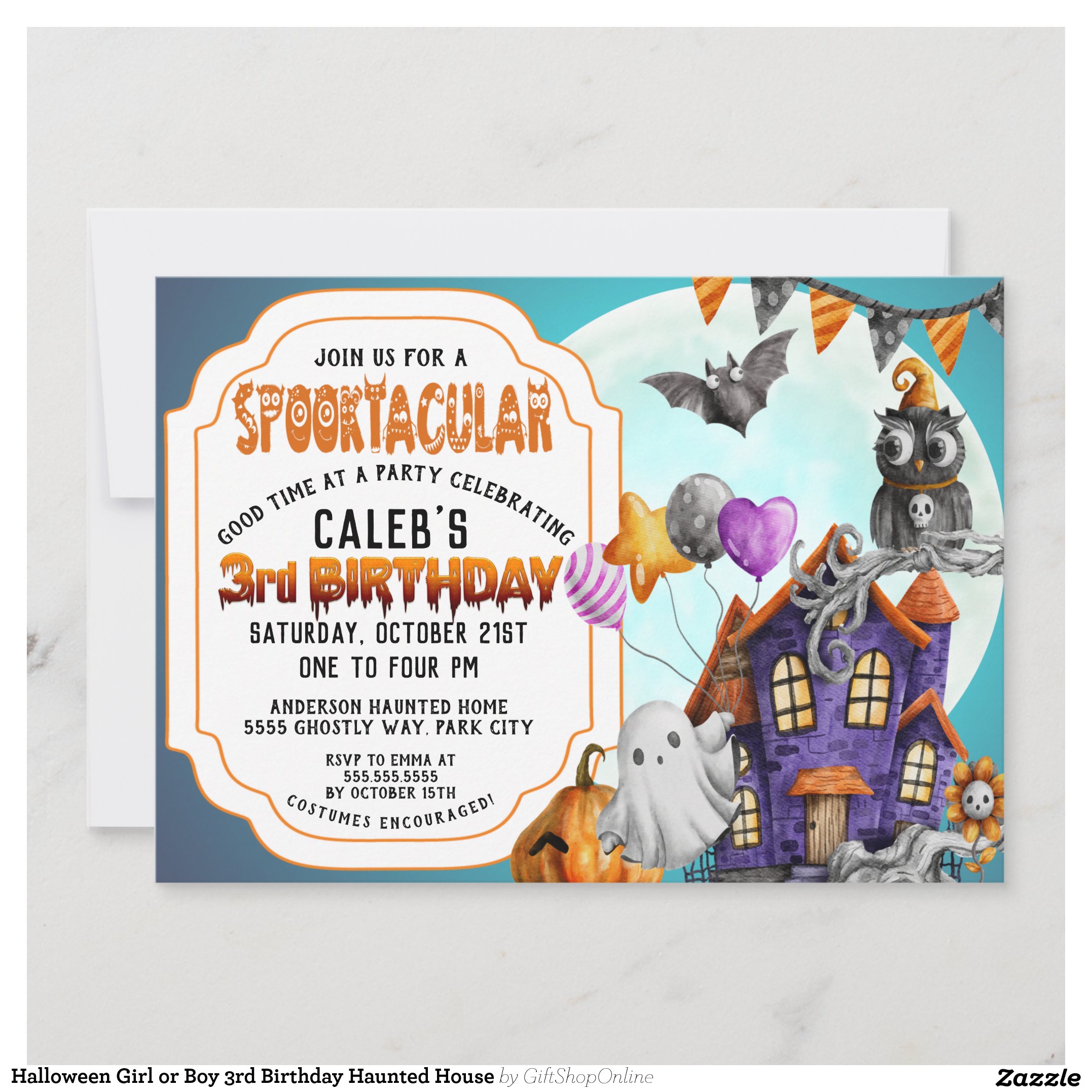 Halloween Girl or Boy 3rd Birthday Haunted House Invitation
