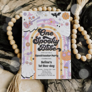 Halloween Groovy Cute Ghost 1st Birthday Party Invitation