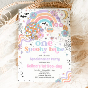 Halloween Groovy Cute Ghost 1st Birthday Party Invitation