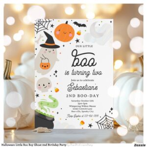 Halloween Little Boo Boy Ghost 2nd Birthday Party Invitation