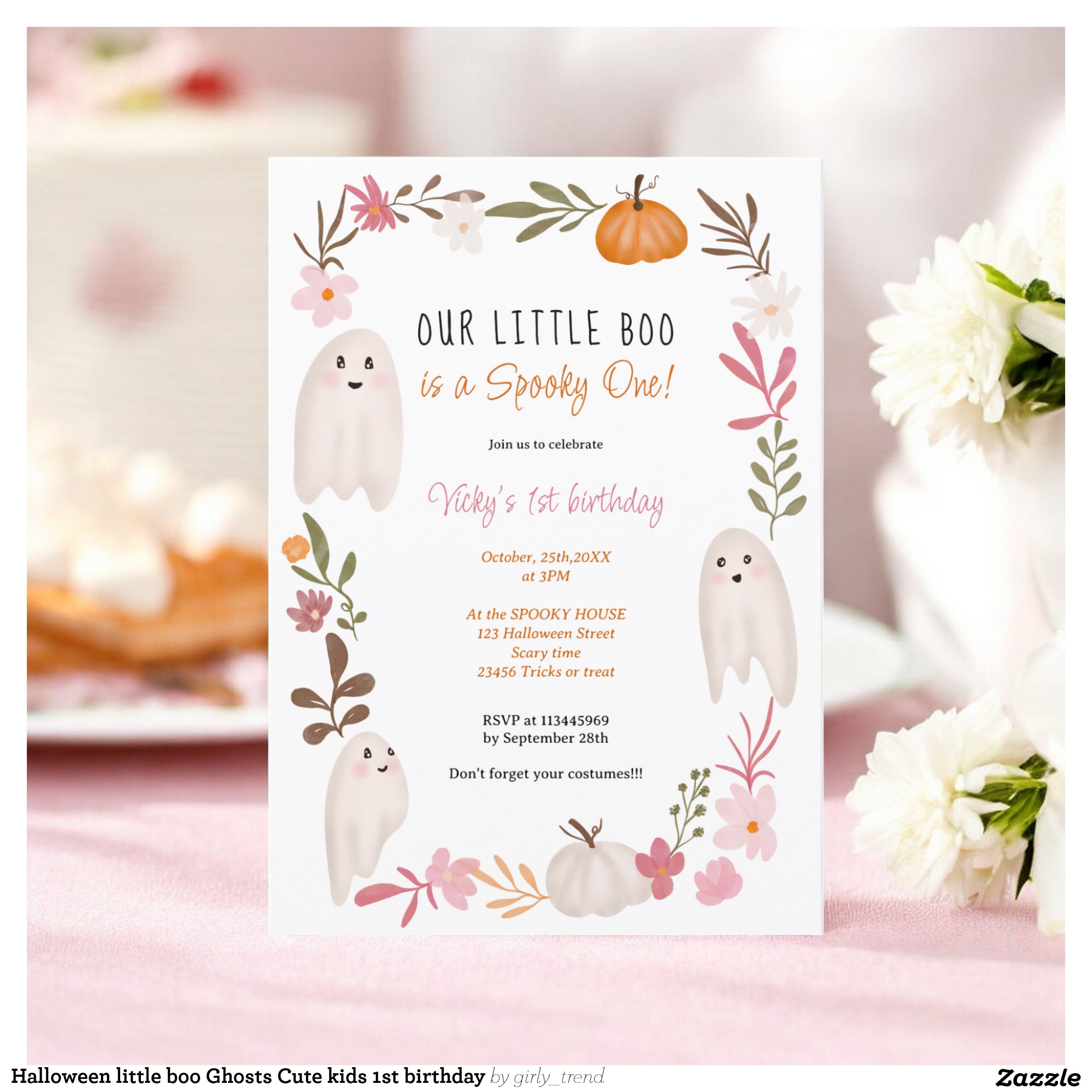 Halloween little boo Ghosts Cute kids 1st birthday Invitation