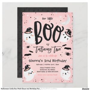 Halloween Little Boo Pink Ghost 2nd Birthday Party Invitation