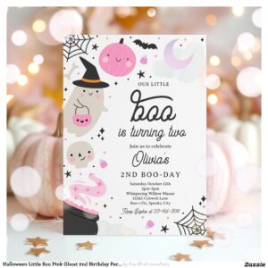 Halloween Little Boo Pink Ghost 2nd Birthday Party Invitation