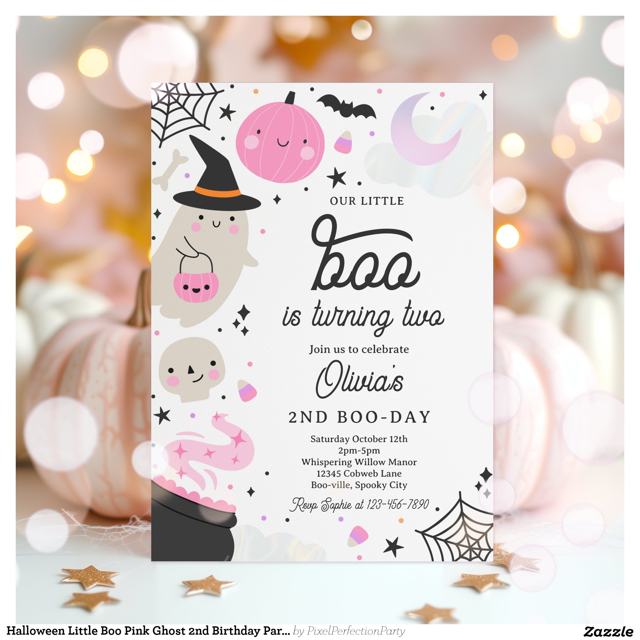 Halloween Little Boo Pink Ghost 2nd Birthday Party Invitation
