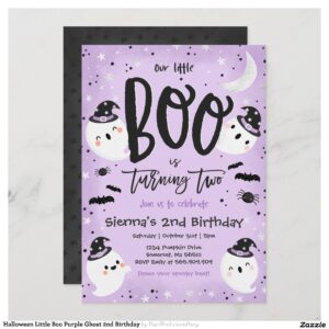 Halloween Little Boo Purple Ghost 2nd Birthday Invitation