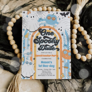 Halloween One Spooky Dude Ghost 1st Birthday Party Invitation