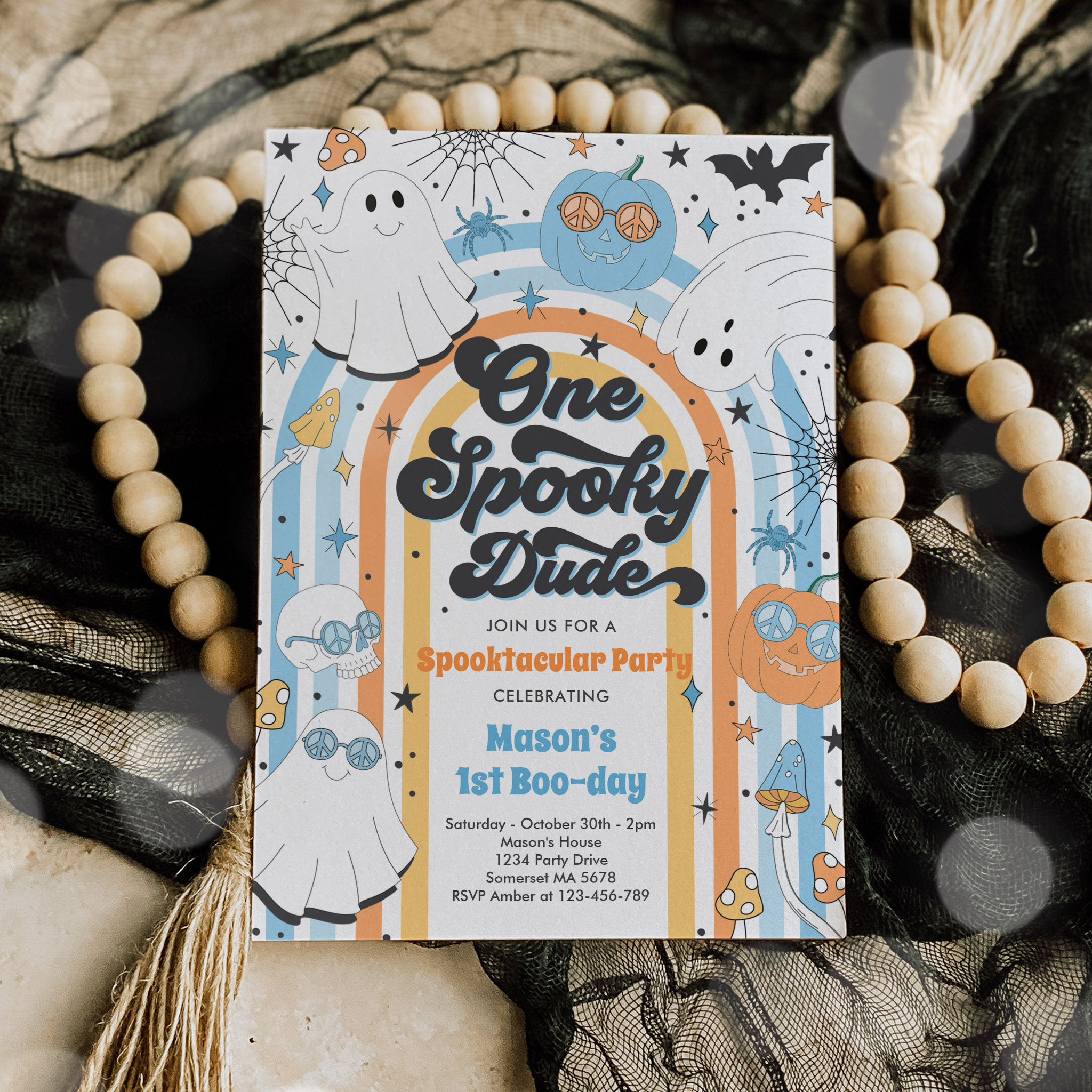 Halloween One Spooky Dude Ghost 1st Birthday Party Invitation