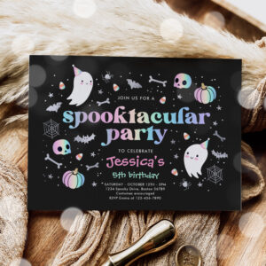 Halloween Pastel Cute Ghost Birthday Spooktacular Invitation