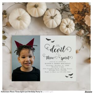 Halloween Photo Three Spirit 3rd Birthday Party In Invitation