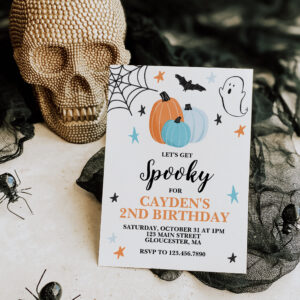Halloween Spooky Birthday Blue Pumpkins Invitation
