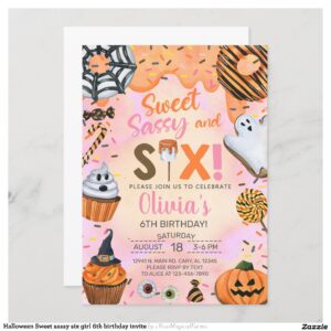 Halloween Sweet sassy six girl 6th birthday invite