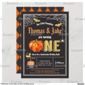 Halloween twins baby 1st first birthday party invitation