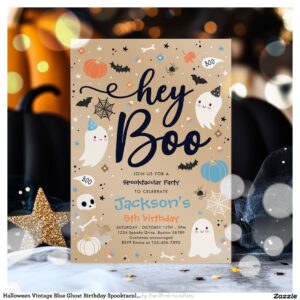 Halloween Vintage Blue Ghost Birthday Spooktacular Invitation