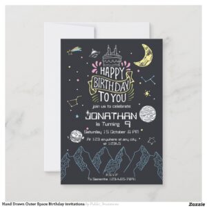 Hand Drawn Outer Space Birthday invitations