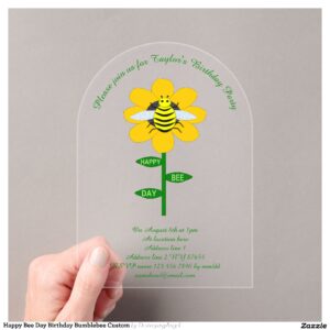 Happy Bee Day Birthday Bumblebee Custom Acrylic Invitations
