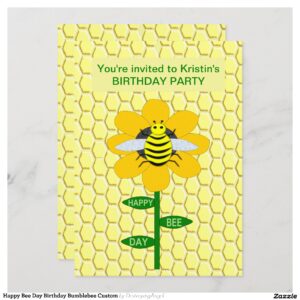 Happy Bee Day Birthday Bumblebee Custom Invitation