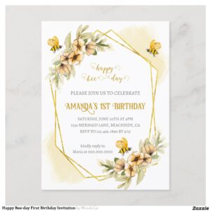 Happy Bee-day First Birthday Invitation