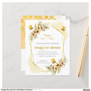 Happy Bee-day First Birthday Invitation