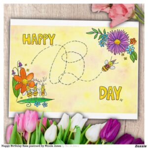Happy Birthday Bees postcard by Nicole Janes