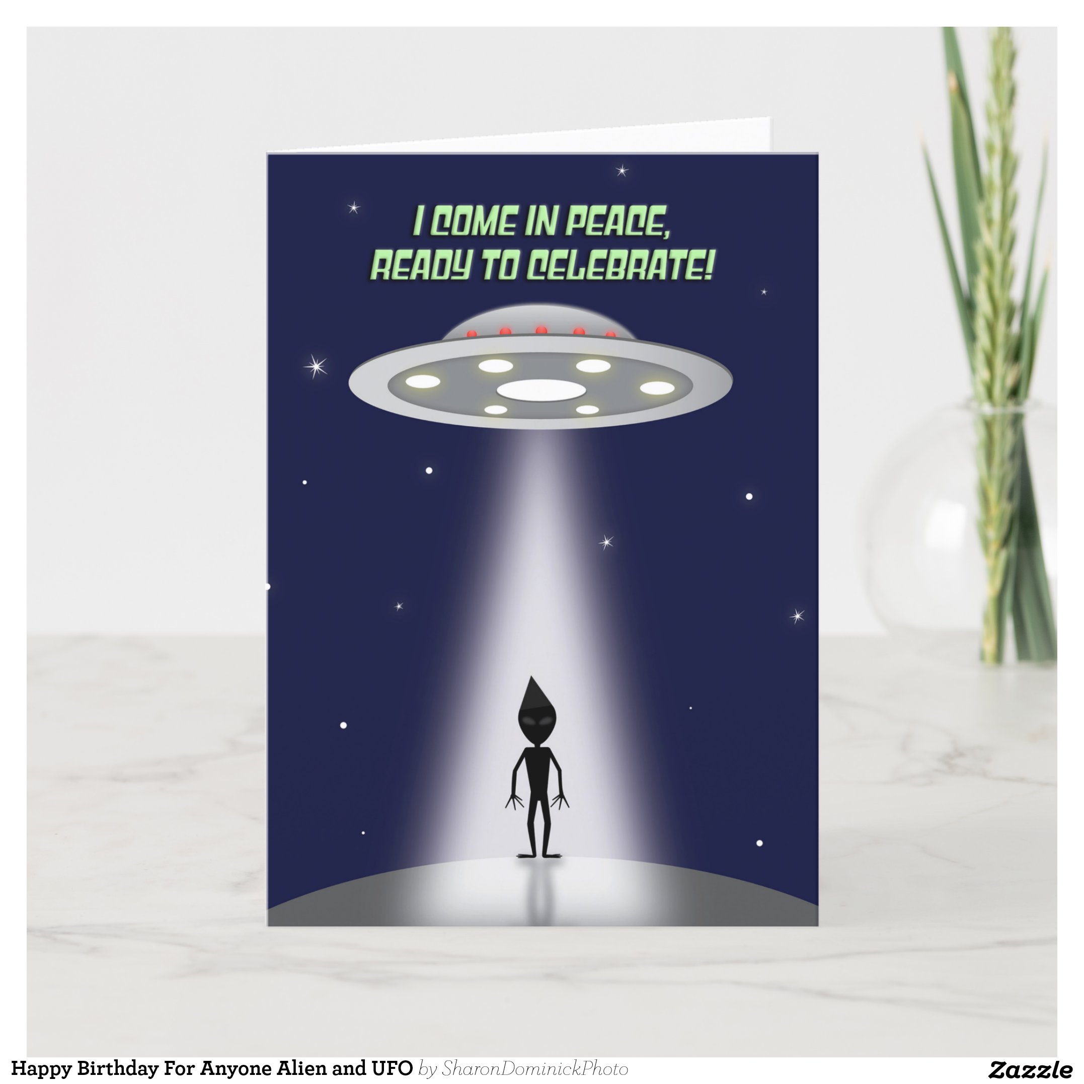 Happy Birthday For Anyone Alien and UFO Holiday Card