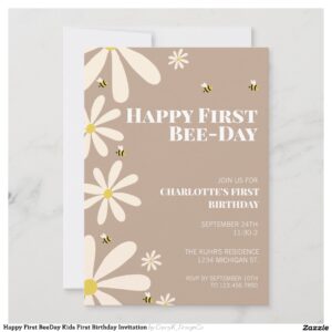 Happy First BeeDay Kids First Birthday Invitation