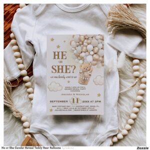 He or She Gender Reveal Teddy Bear Balloons Invitation