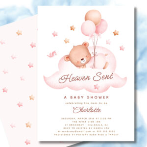 Heaven Sent Bear Baby Shower Invitation