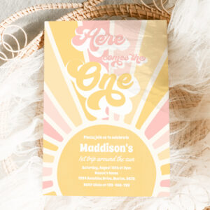 Here Comes The One Boho Sunshine 1st Birthday Invitation