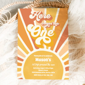 Here Comes The One Boho Sunshine 1st Birthday Invitation