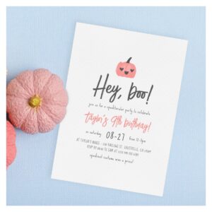 Hey Boo Modern Halloween Boho Girl Birthday Party Invitation