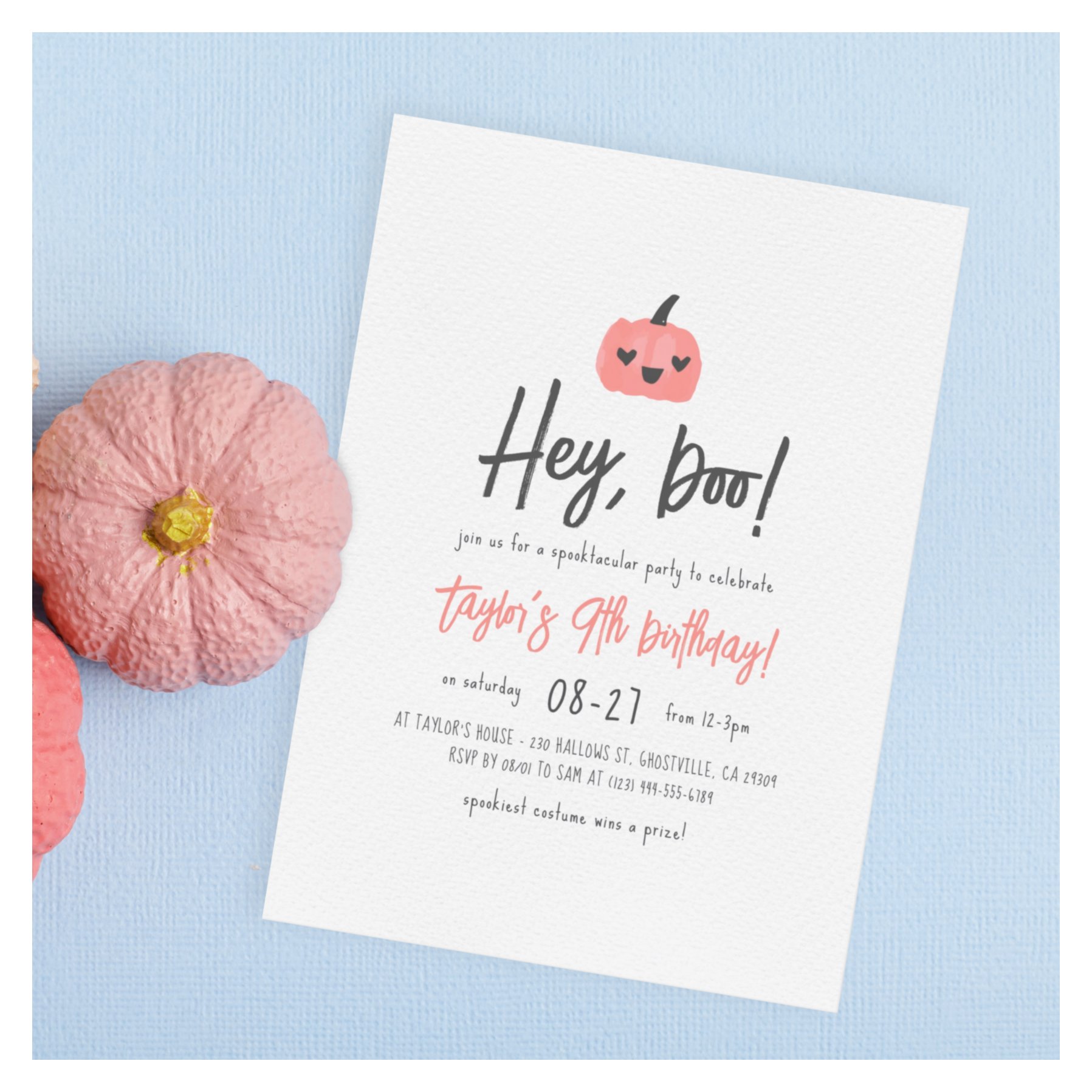Hey Boo Modern Halloween Boho Girl Birthday Party Invitation