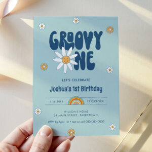 HIPPIE DAZE Groovy One Boy 1st Birthday Party Invitation