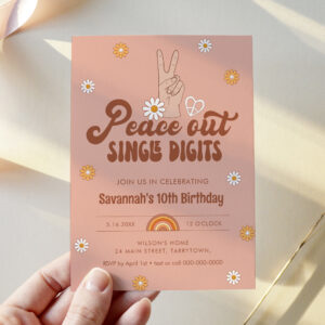 HIPPIE DAZE Peace Out Single Digits 10th Birthday Invitation