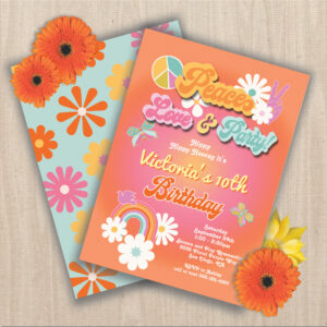 Hippie Flower Power 70s 60s Birthday Party Invitat Invitation