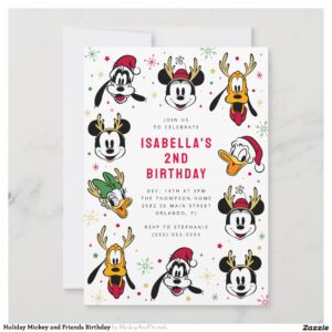 Holiday Mickey and Friends Birthday Invitation