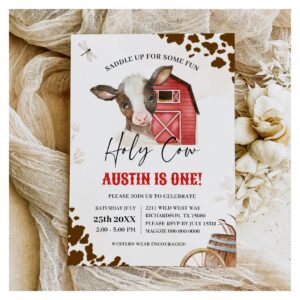 Holy Cow Cowboy First Rodeo FARM BIRTHDAY Invitation