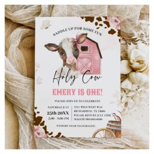 Holy Cow Cowgirl First Rodeo FARM BIRTHDAY Invitation