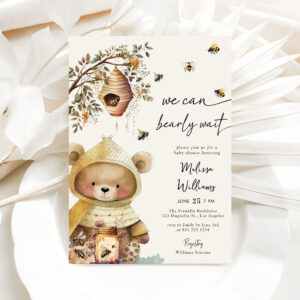 Honey Bear We Can Bearly Wait Baby Shower Invitation