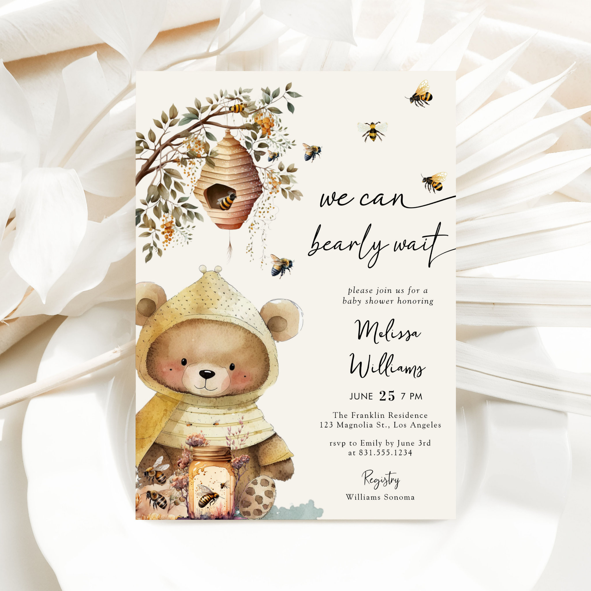 Honey Bear We Can Bearly Wait Baby Shower Invitation